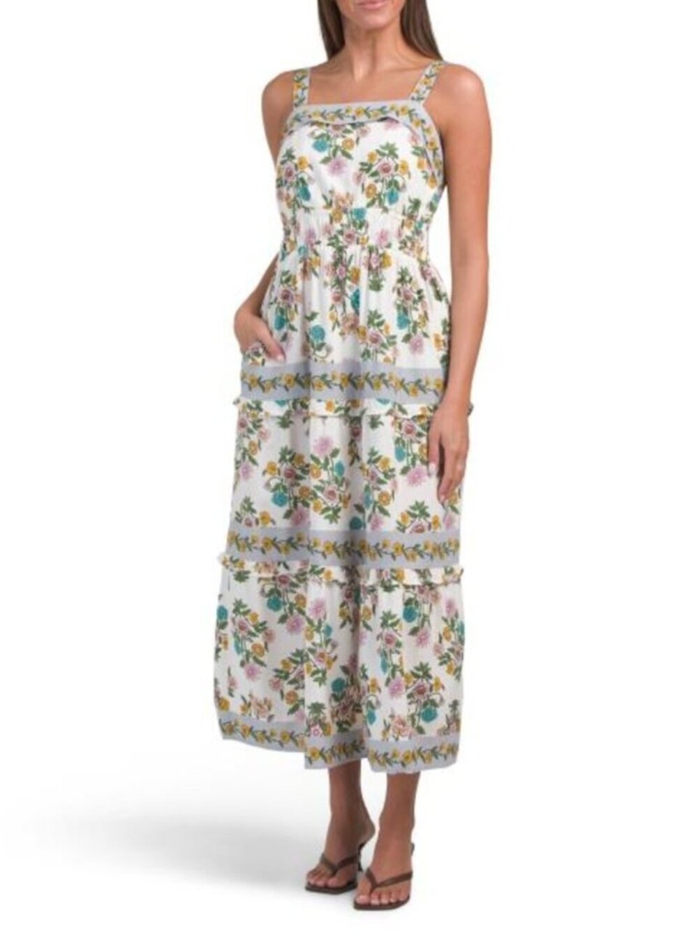 LEA Linen Blend Sleeveless Floral Mixed Print Maxi Dress